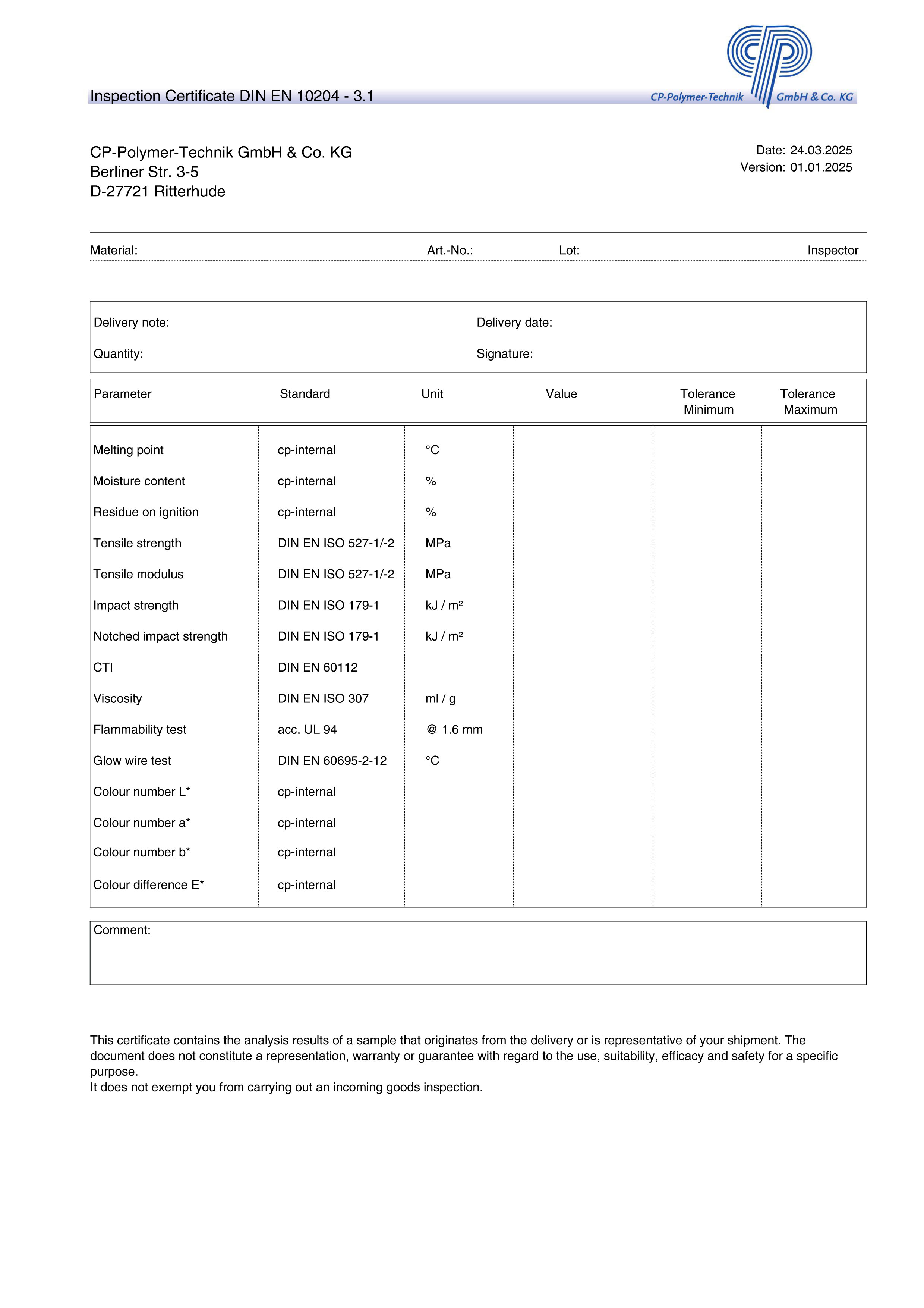 Inspection Certificate
